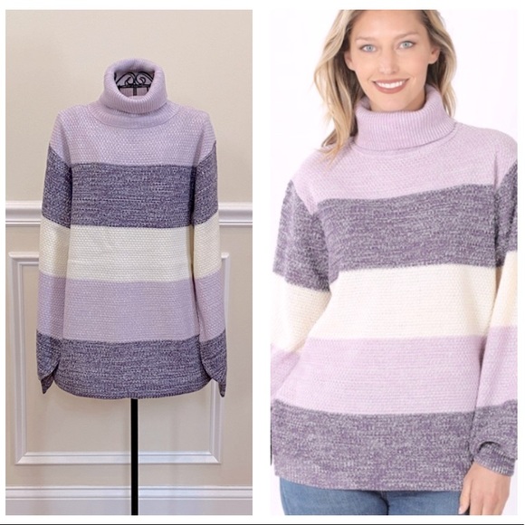 Zenana Outfitters Sweaters - Zenana Purple Colorblock Turtleneck Cozy Sweater